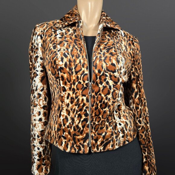 Y2K Nygard Leopard Faux Fur Jacket Size 6 Short Full Zip Indie Sleaze Grunge - Picture 1 of 11